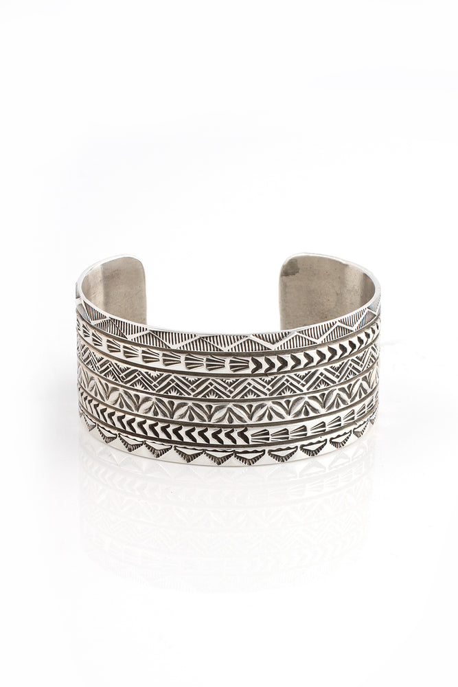 Sterling Silver Stamped Wide Cuff Bracelet